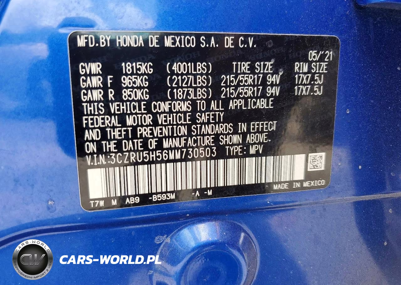 2021 Honda Hr-V Ex VIN:3CZRU5H56MM730503 - 13