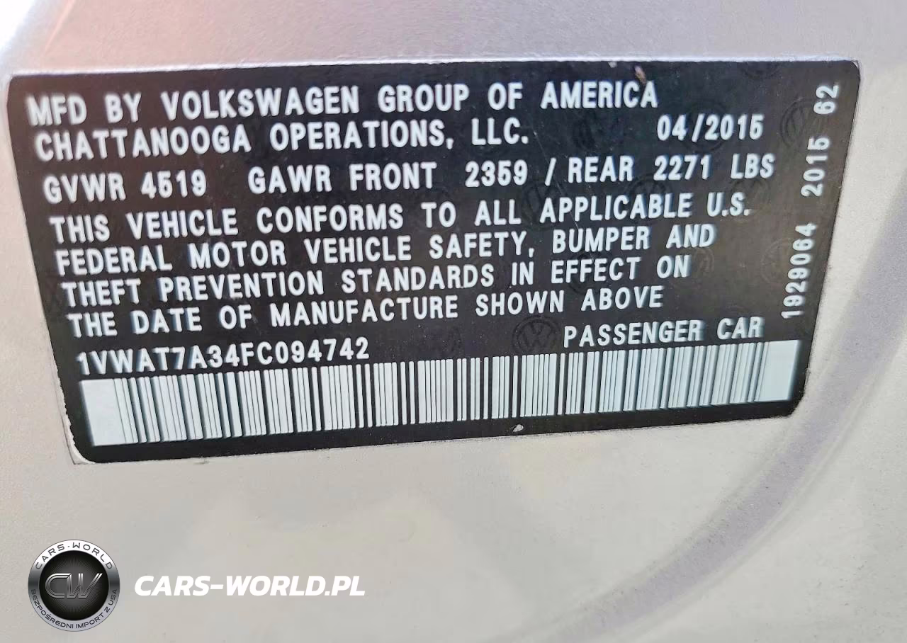 2015 Volkswagen Passat S VIN:1VWAT7A34FC094742 - 12