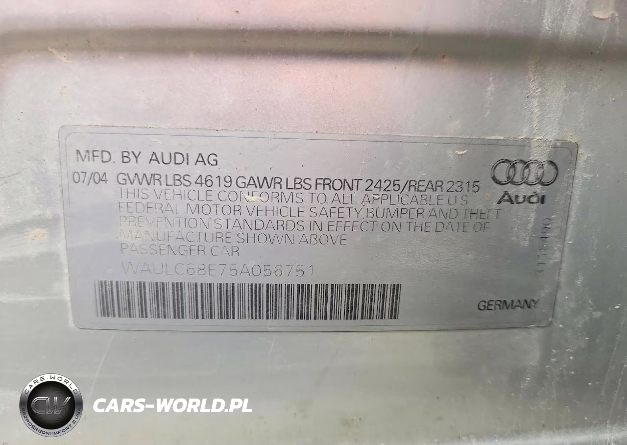 2005 Audi A4 1.8T Quattro VIN:WAULC68E75A056751 - 12
