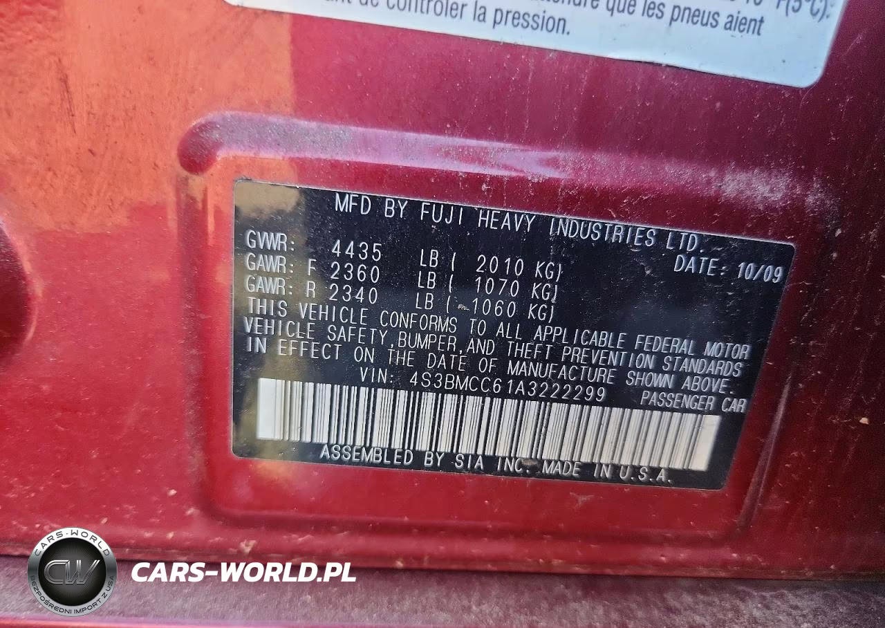 2010 Subaru Legacy 2.5I Premium VIN:4S3BMCC61A3222299 - 12