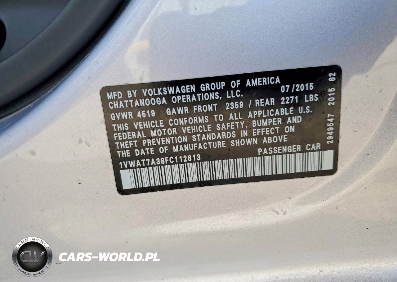 2015 Volkswagen Passat S VIN:1VWAT7A38FC112613 - 13