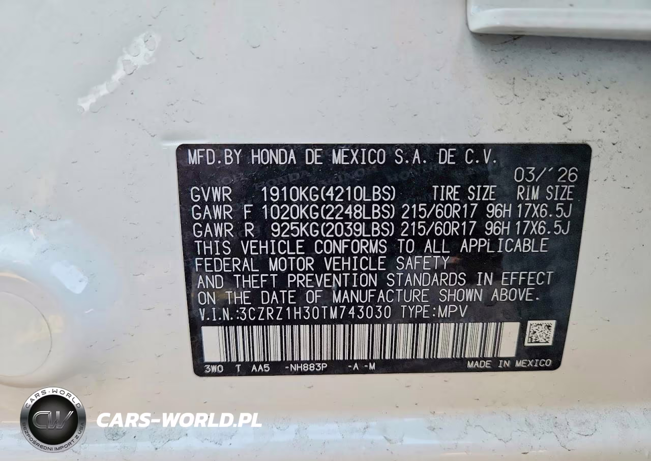 2026 Honda Hr-V Lx VIN:3CZRZ1H30TM743030 - 13