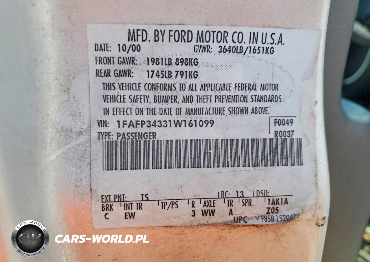 2001 Ford Focus Se VIN:1FAFP34331W161099 - 12