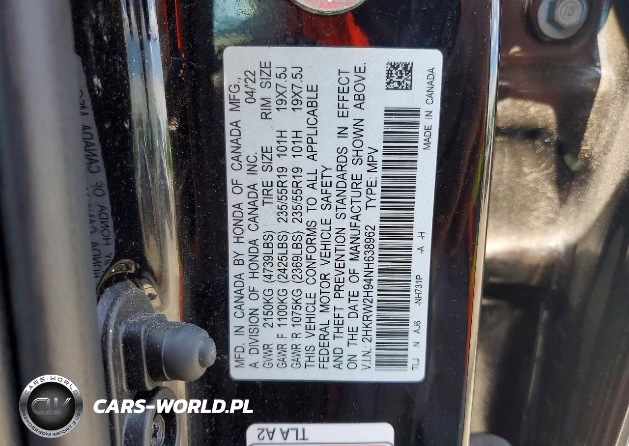 2022 Honda Cr-V Touring VIN:2HKRW2H94NH638962 - 13