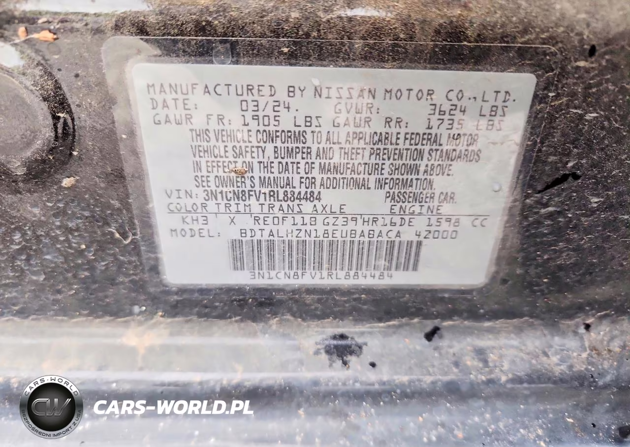 2024 Nissan Versa VIN:3N1CN8FV1RL884484 - 12