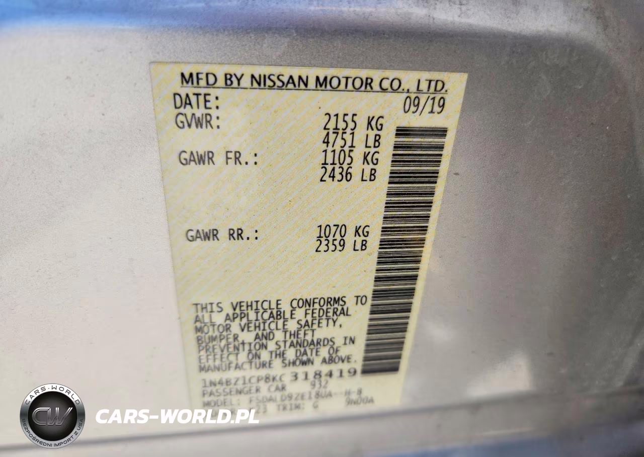 2019 Nissan Leaf Sv Plus VIN:1N4BZ1CP8KC318419 - 12