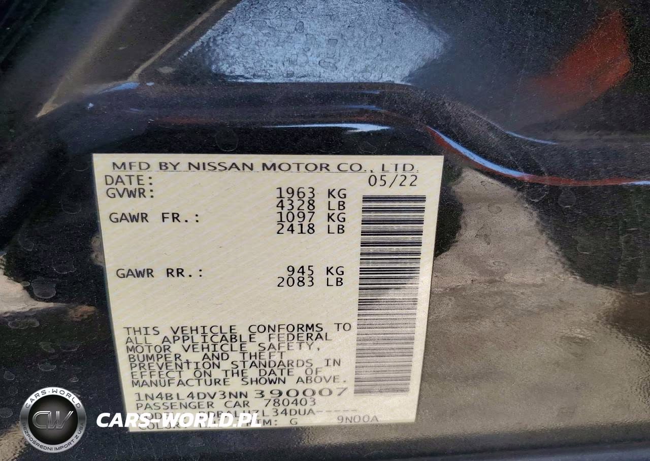 2022 Nissan Altima Sv VIN:1N4BL4DV3NN390007 - 13