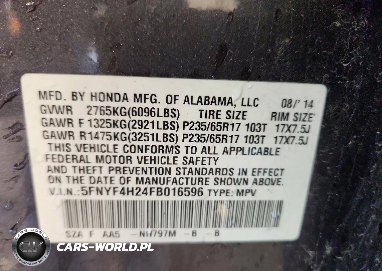 2015 Honda Pilot Lx VIN:5FNYF4H24FB016596 - 14