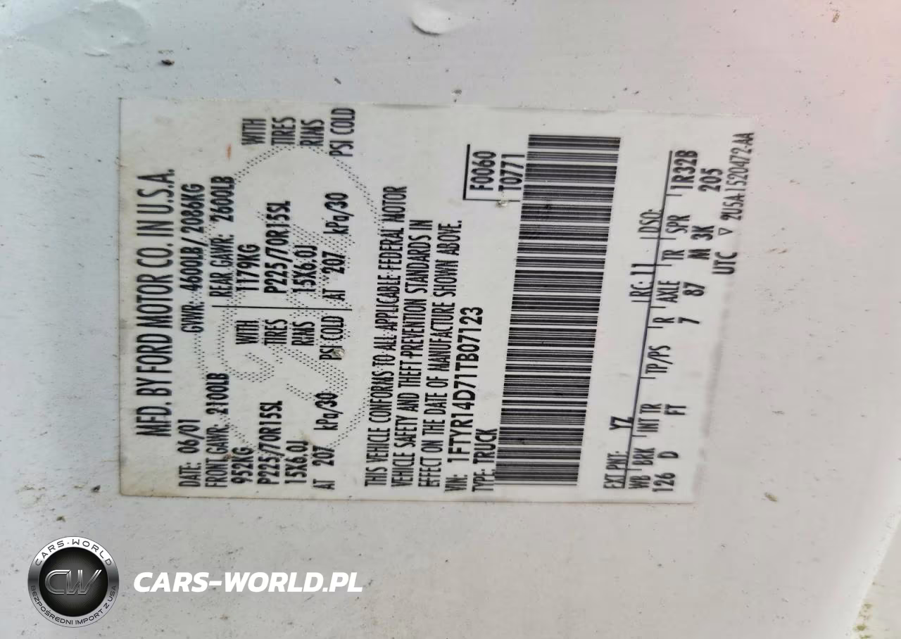 2001 Ford Ranger VIN:1FTYR14D71TB07123 - 12