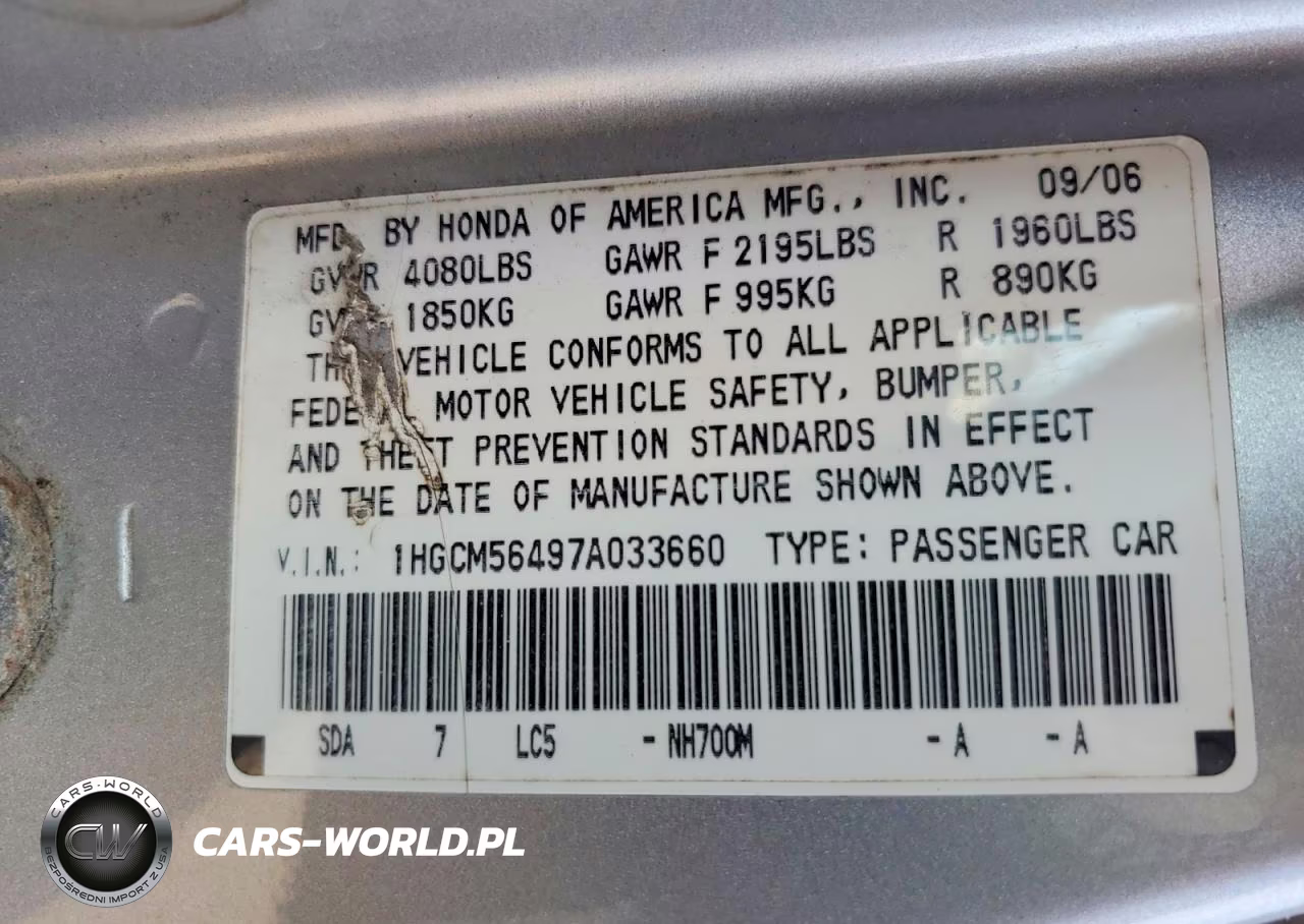 2007 Honda Accord Lx VIN:1HGCM56497A033660 - 12