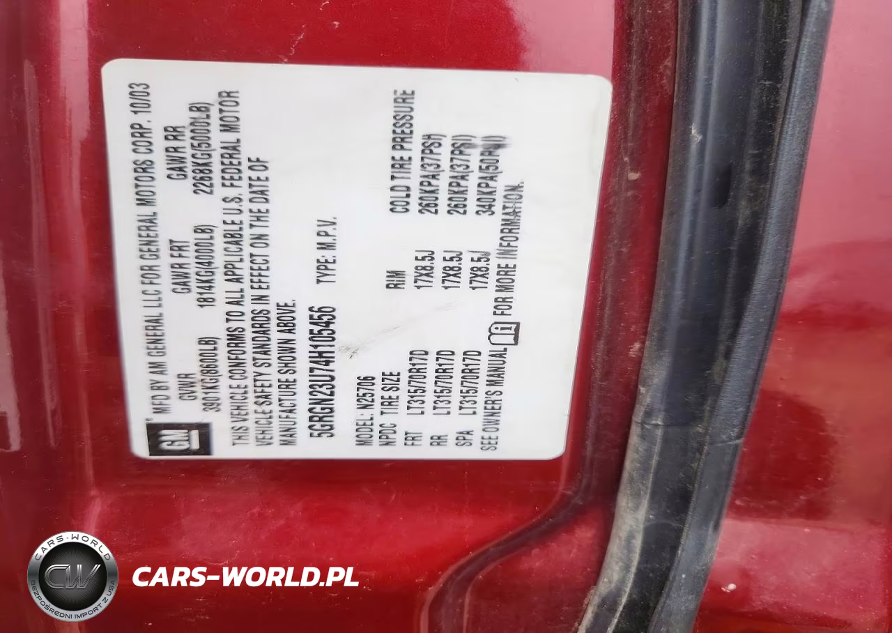 2004 Hummer H2 VIN:5GRGN23U74H105456 - 12
