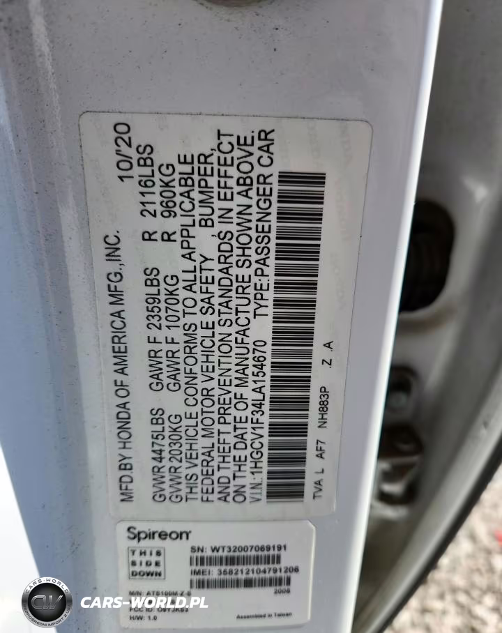 2020 Honda Accord Sport VIN:1HGCV1F34LA154670 - 12