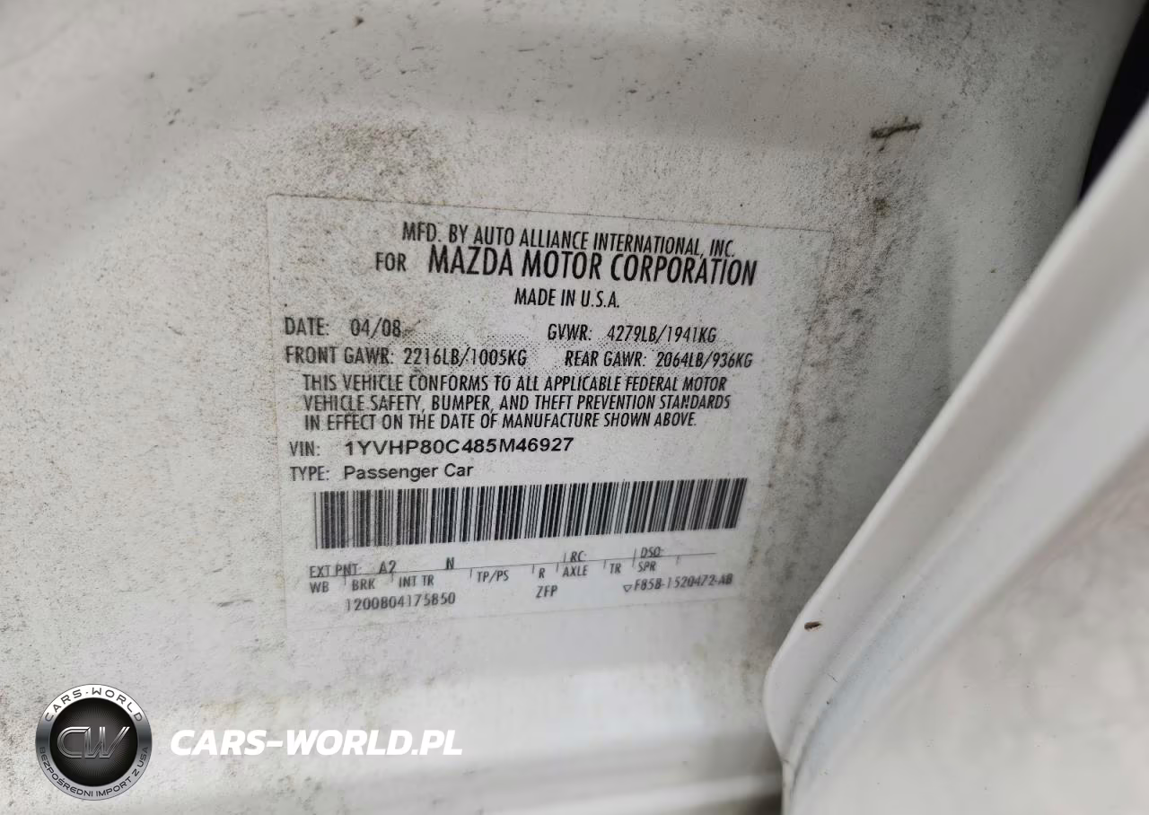 2008 Mazda 6 I VIN:1YVHP80C485M46927 - 12