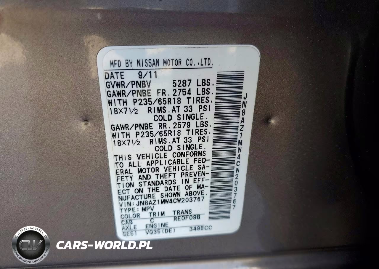 2012 Nissan Murano S VIN:JN8AZ1MW4CW203767 - 13