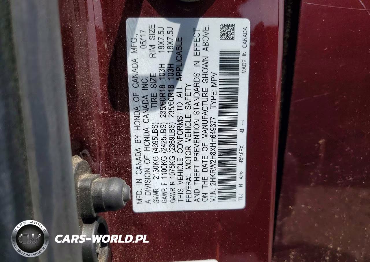 2017 Honda Cr-V Exl VIN:2HKRW2H8XHH649377 - 12