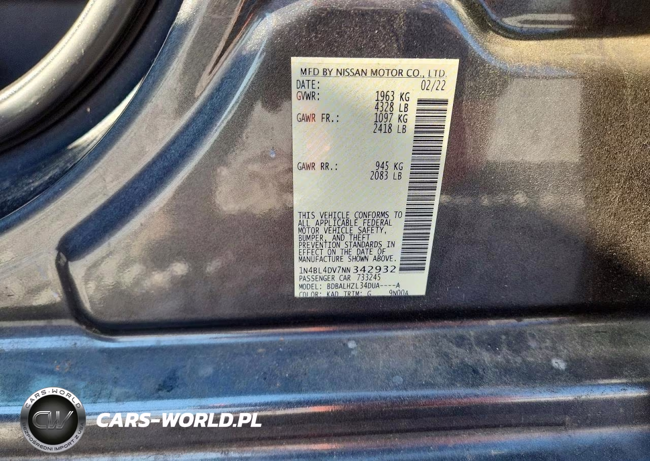 2022 Nissan Altima Sv VIN:1N4BL4DV7NN342932 - 13