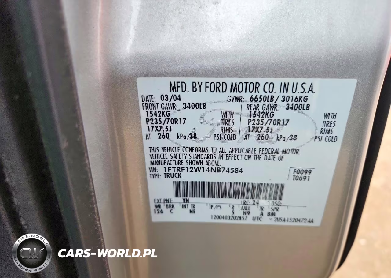 2004 Ford F150 VIN:1FTRF12W14NB74584 - 12