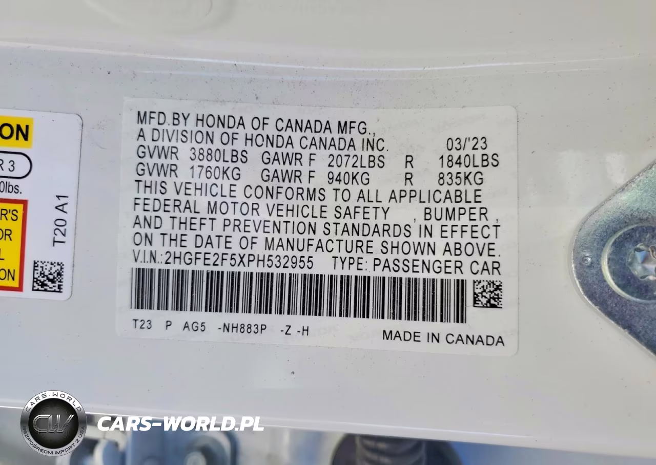 2023 Honda Civic Sport VIN:2HGFE2F5XPH532955 - 13