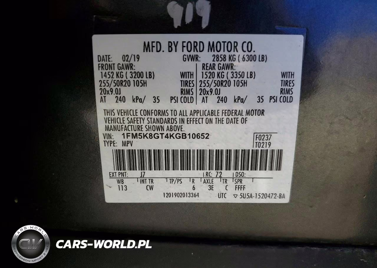 2019 Ford Explorer Sport VIN:1FM5K8GT4KGB10652 - 14