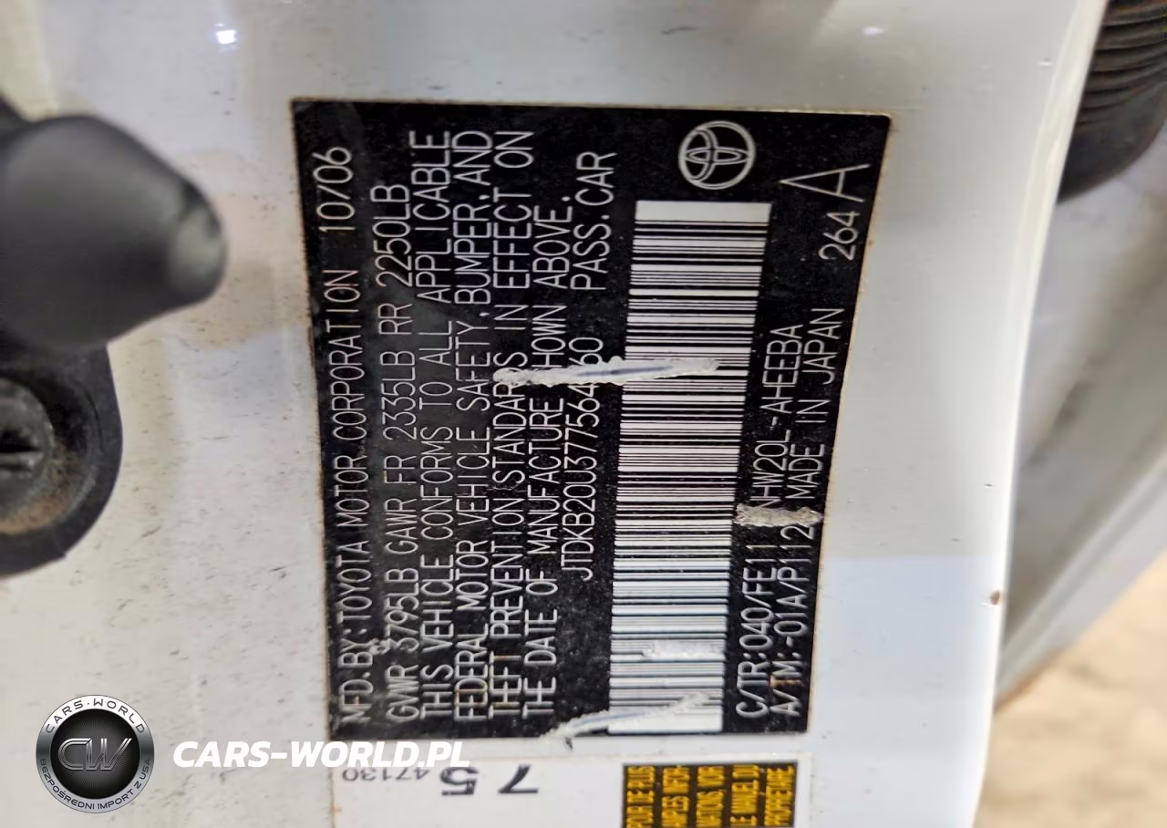 2007 Toyota Prius Base VIN:JTDKB20U377564860 - 12