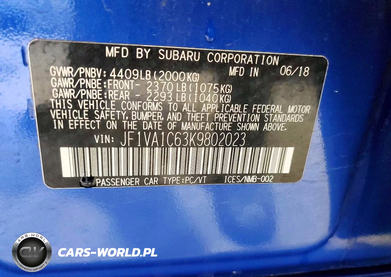 2019 Subaru Wrx Premium VIN:JF1VA1C63K9802023 - 12