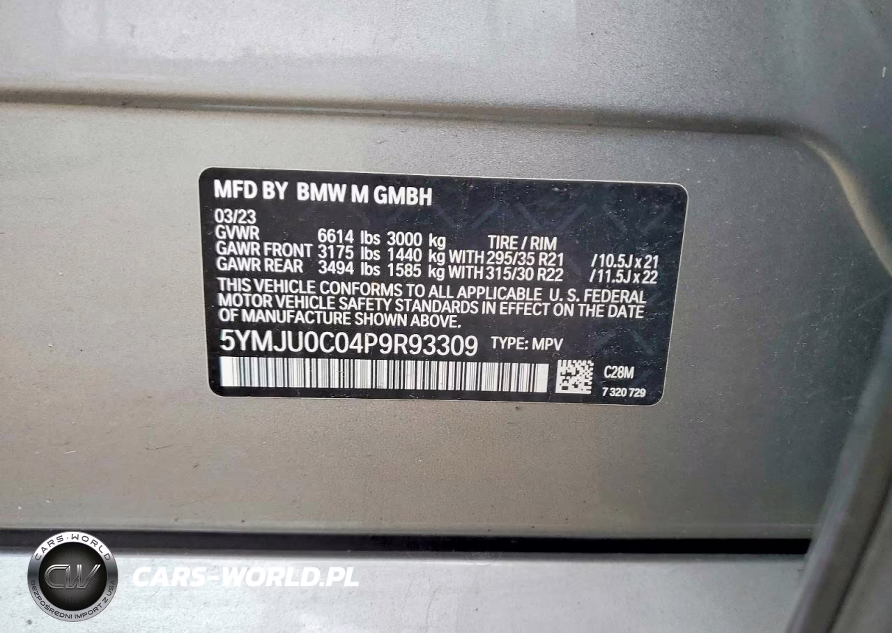 2023 BMW X5 M VIN:5YMJU0C04P9R93309 - 13