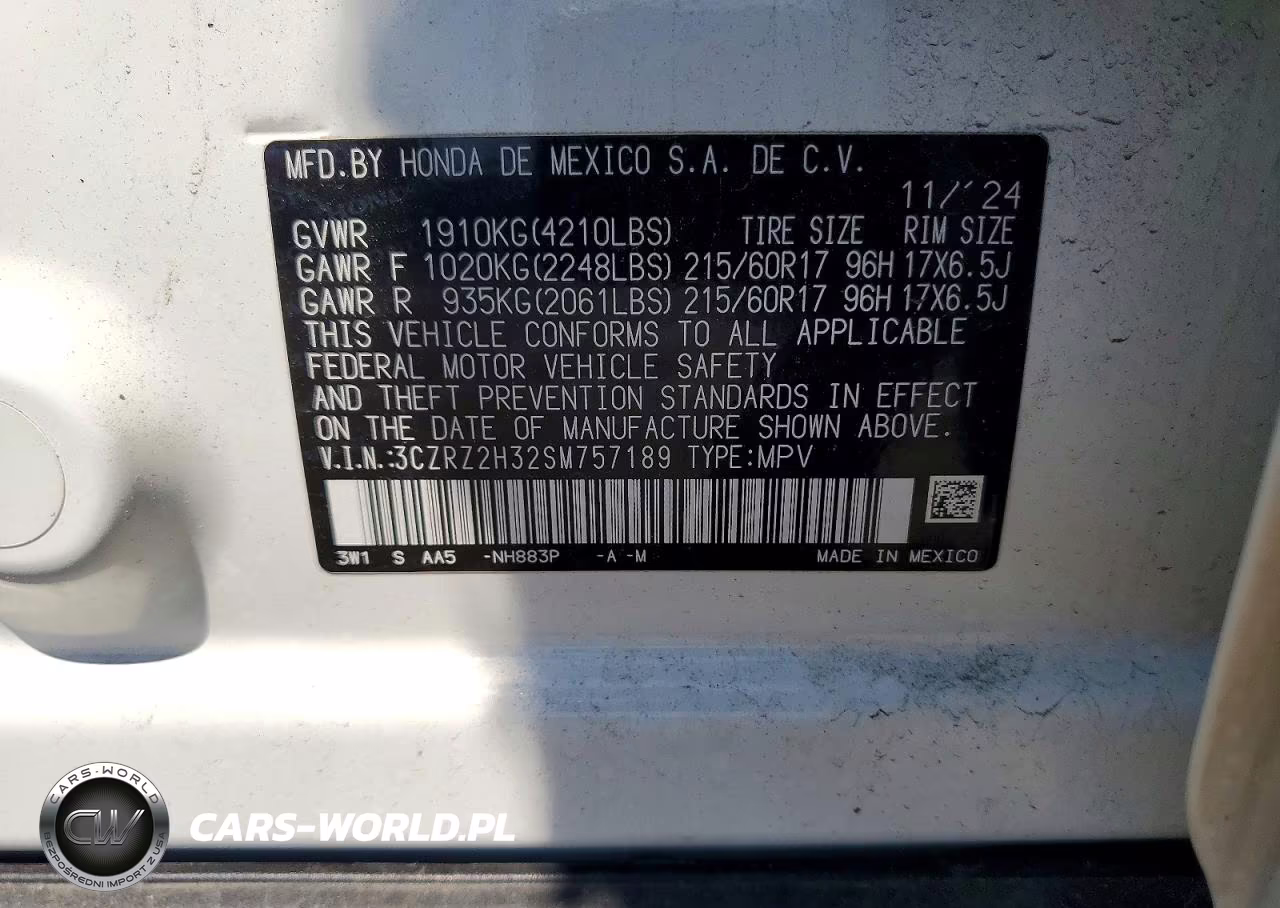 2025 Honda Hr-V Lx VIN:3CZRZ2H32SM757189 - 14