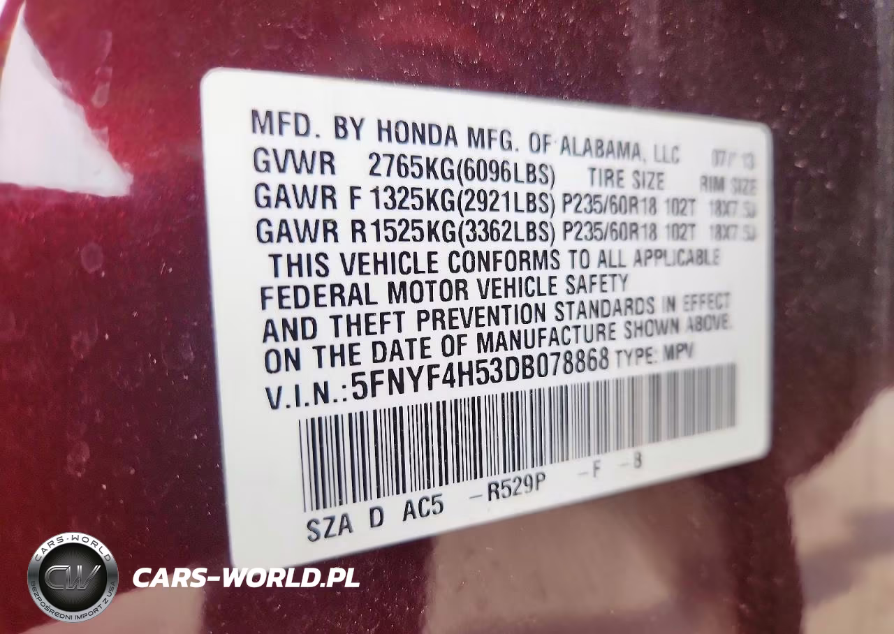 2013 Honda Pilot Exl VIN:5FNYF4H53DB078868 - 13