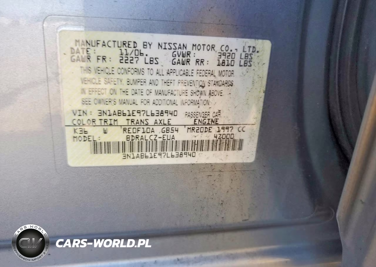 2007 Nissan Sentra 2.0 VIN:3N1AB61E97L638940 - 12