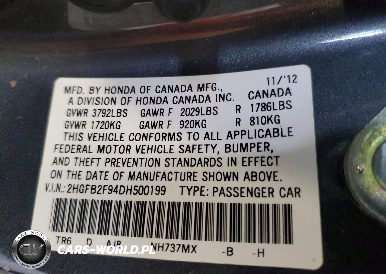 2013 Honda Civic Exl VIN:2HGFB2F94DH500199 - 12