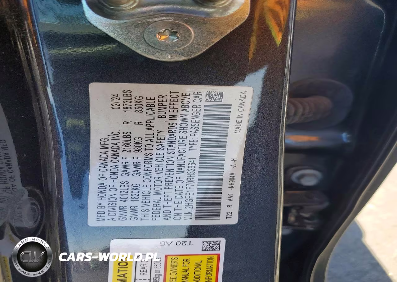 2024 Honda Civic Ex VIN:2HGFE1F70RH326641 - 12
