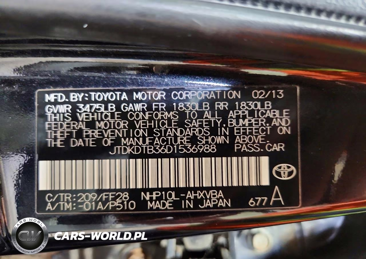 2013 Toyota Prius C Two VIN:JTDKDTB36D1536988 - 12