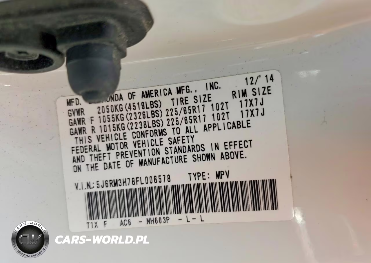 2015 Honda Cr-V Exl VIN:5J6RM3H78FL006578 - 13