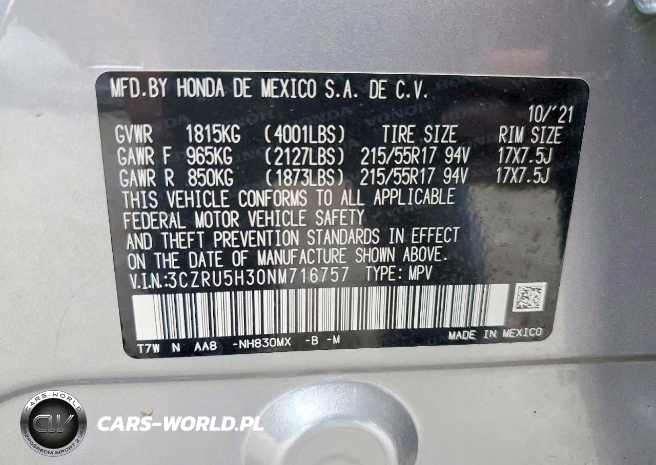 2022 Honda Hr-V Lx VIN:3CZRU5H30NM716757 - 13