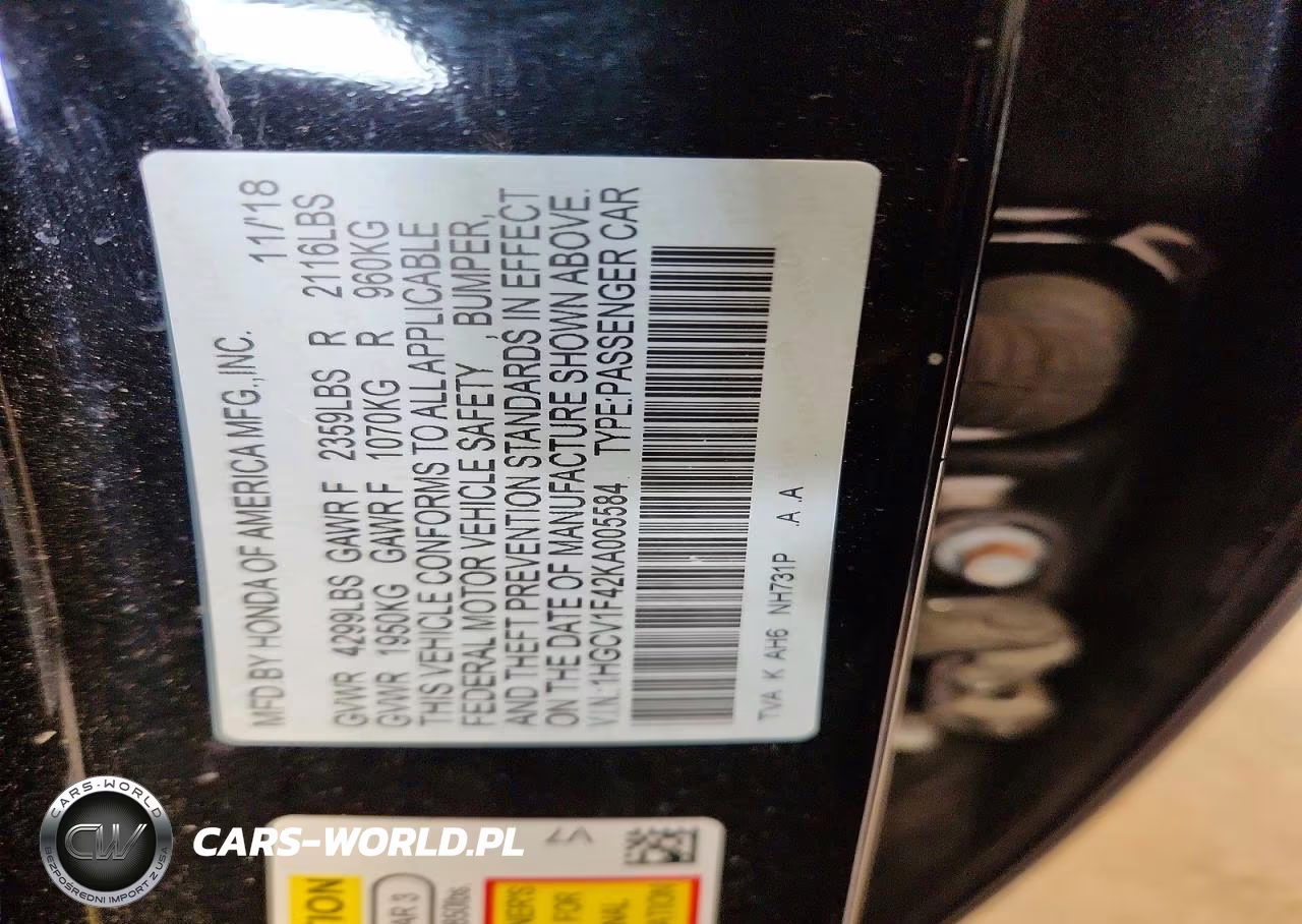 2019 Honda Accord Ex VIN:1HGCV1F42KA005584 - 12