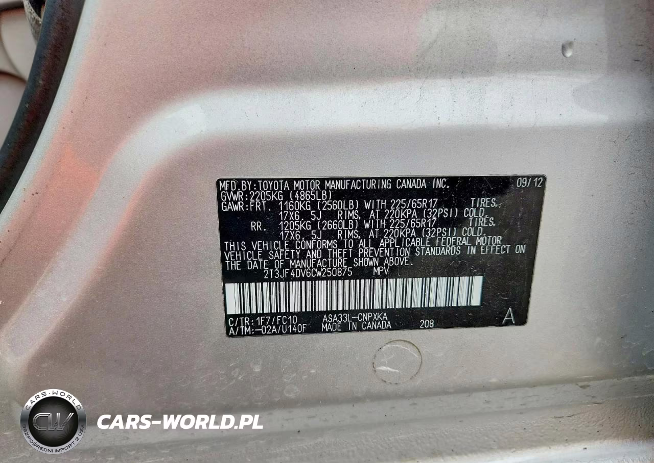 2012 Toyota Rav4 Base VIN:2T3JF4DV6CW250875 - 13