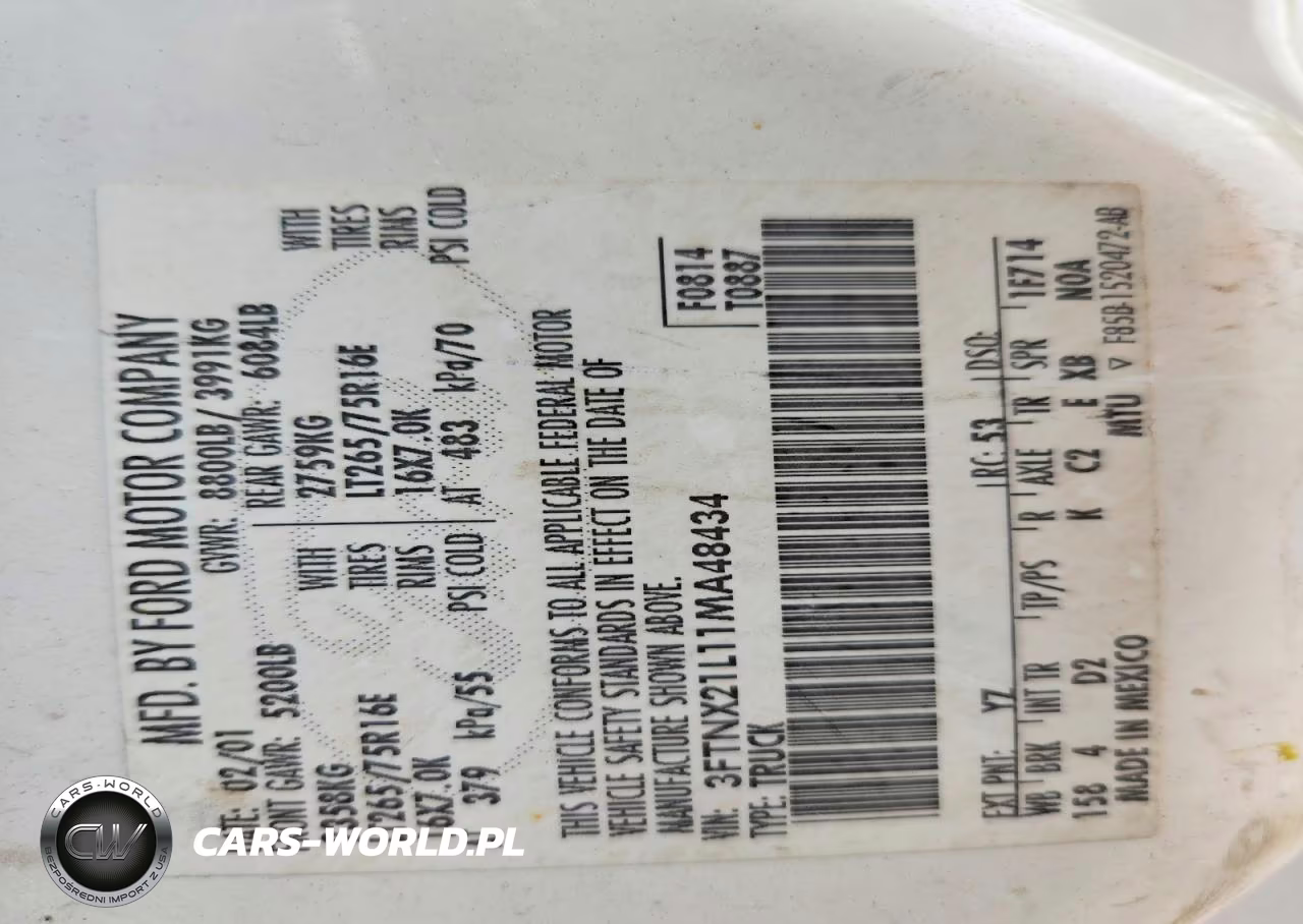 2001 Ford F250 Super Duty VIN:3FTNX21L11MA48434 - 12