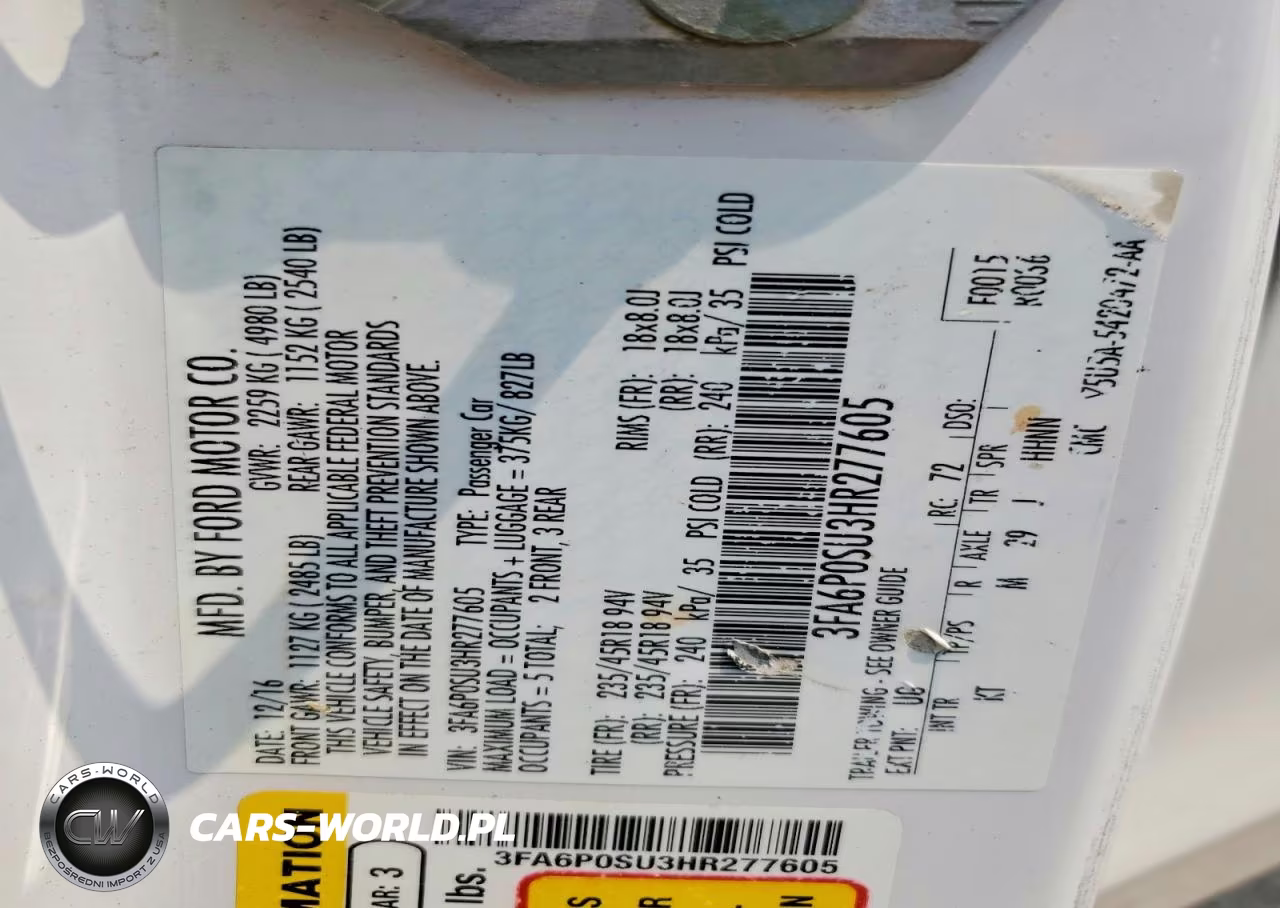 2017 Ford Fusion Titanium Phev VIN:3FA6P0SU3HR277605 - 12