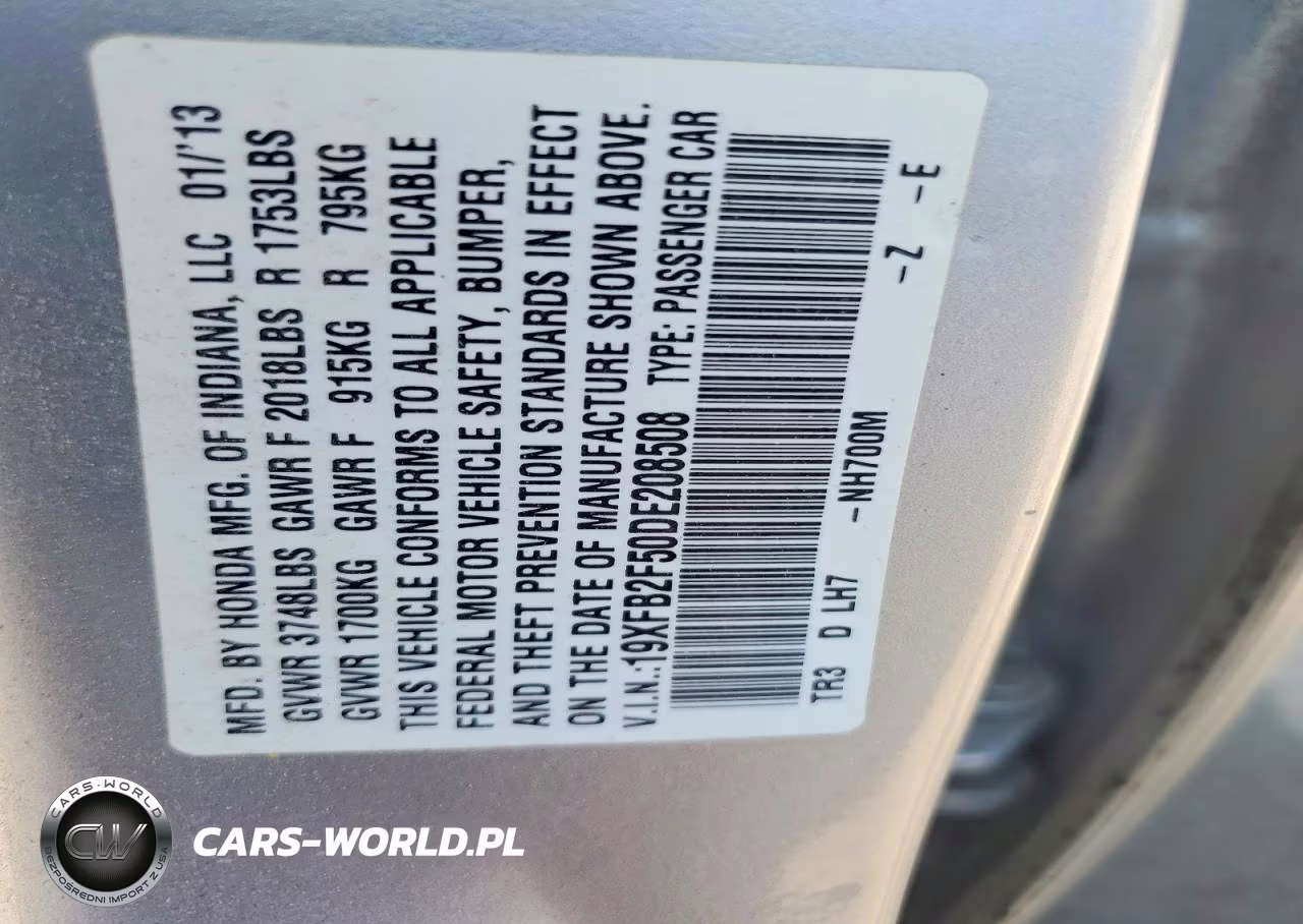 2013 Honda Civic Lx VIN:19XFB2F50DE208508 - 12