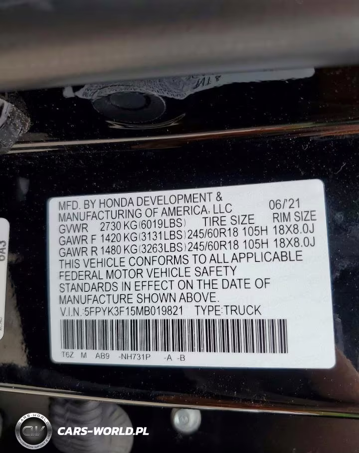 2021 Honda Ridgeline Sport VIN:5FPYK3F15MB019821 - 12