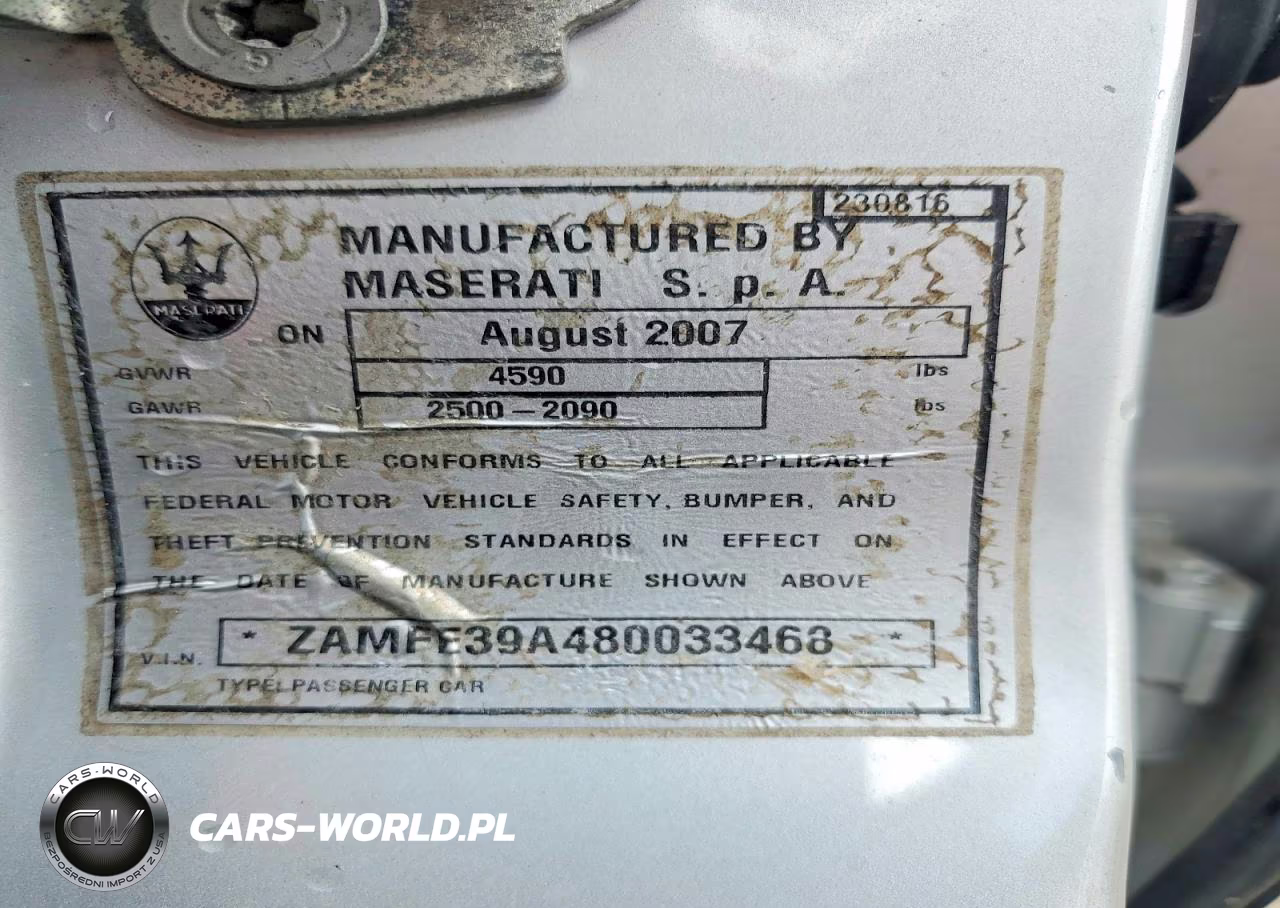 2008 Maserati Quattroporte M139 VIN:ZAMFE39A480033468 - 12