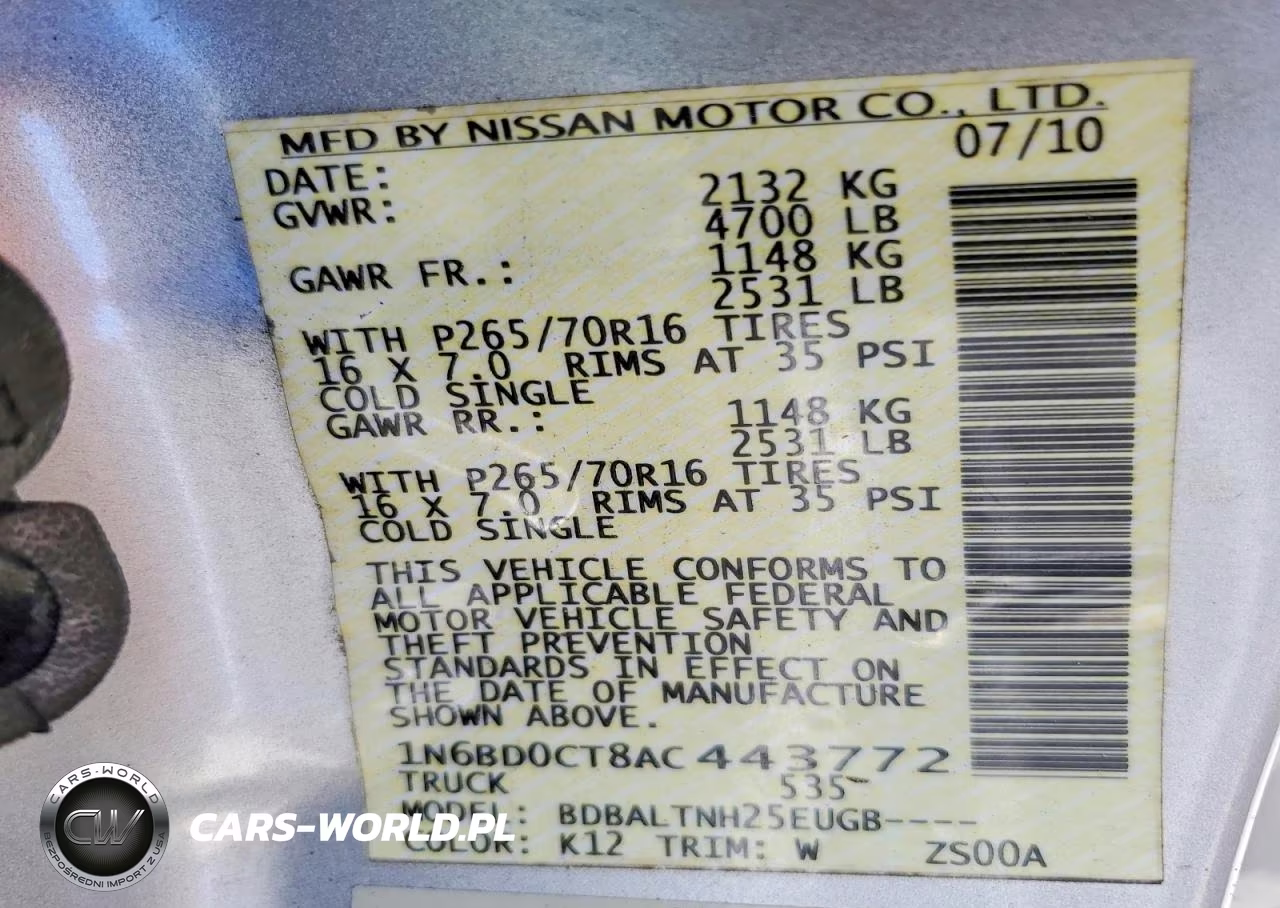 2010 Nissan Frontier Xe VIN:1N6BD0CT8AC443772 - 12