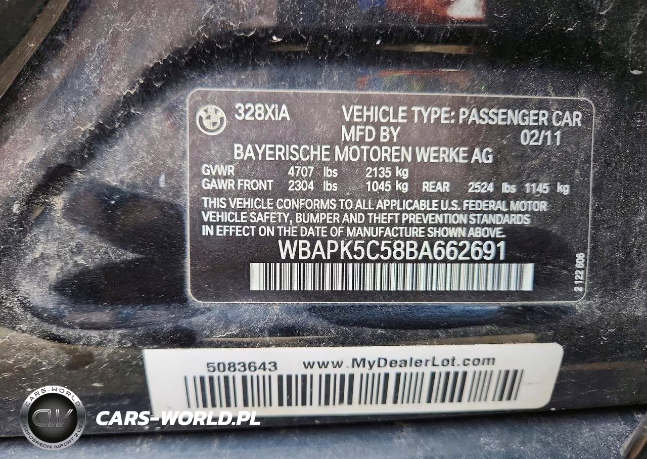 2011 BMW 328 Xi Sulev VIN:WBAPK5C58BA662691 - 12