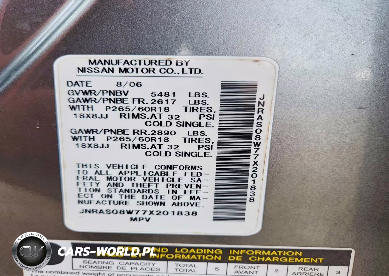 2007 Infiniti Fx35 Base VIN:JNRAS08W77X201838 - 13