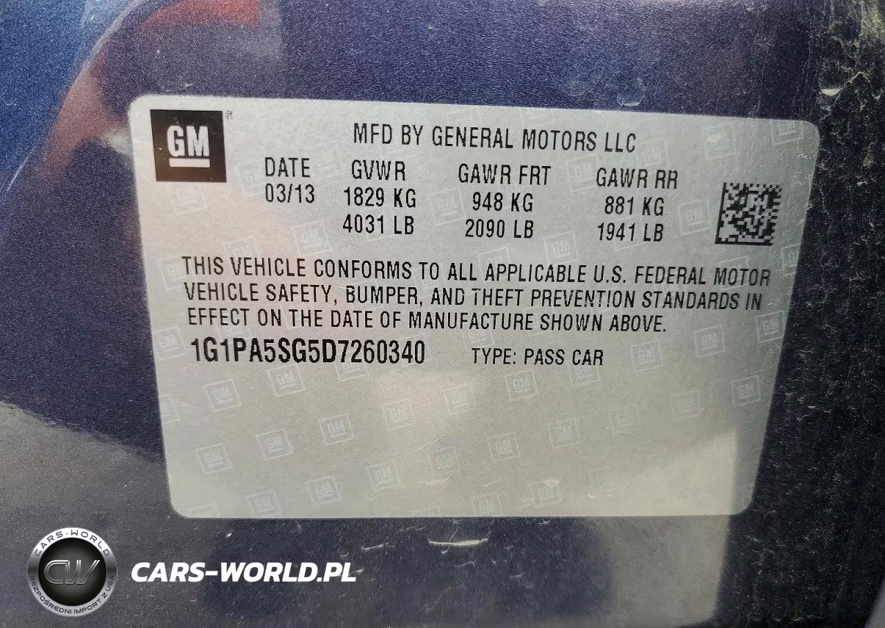 2013 Chevrolet Cruze 4D VIN:1G1PA5SG5D7260340 - 12
