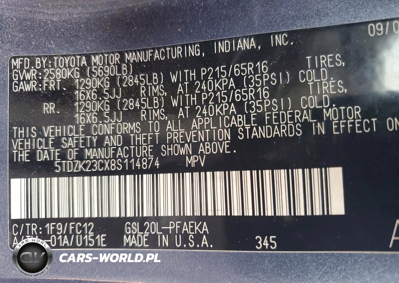 2008 Toyota Sienna Le 7-Passenger VIN:5TDZK23CX8S114874 - 13