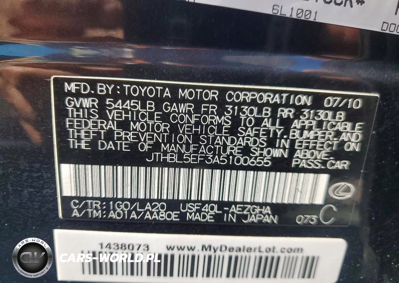2010 Lexus Ls 460 Base VIN:JTHBL5EF3A5100655 - 12