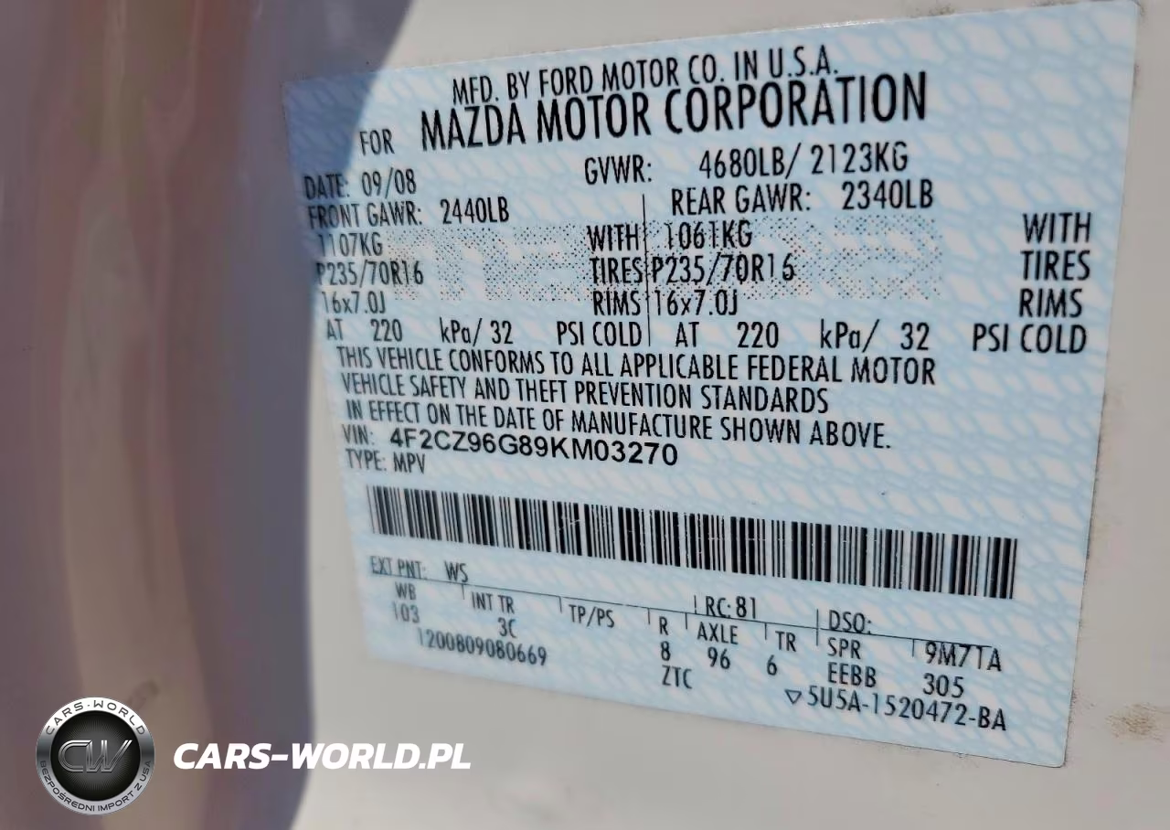 2009 Mazda Tribute S VIN:4F2CZ96G89KM03270 - 13