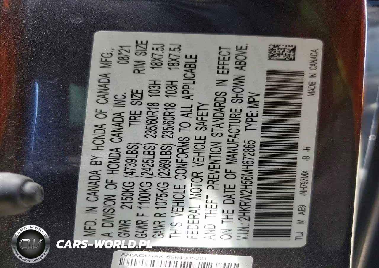 2021 HONDA CR-V VIN:2HKRW2H56MH672865 - 14
