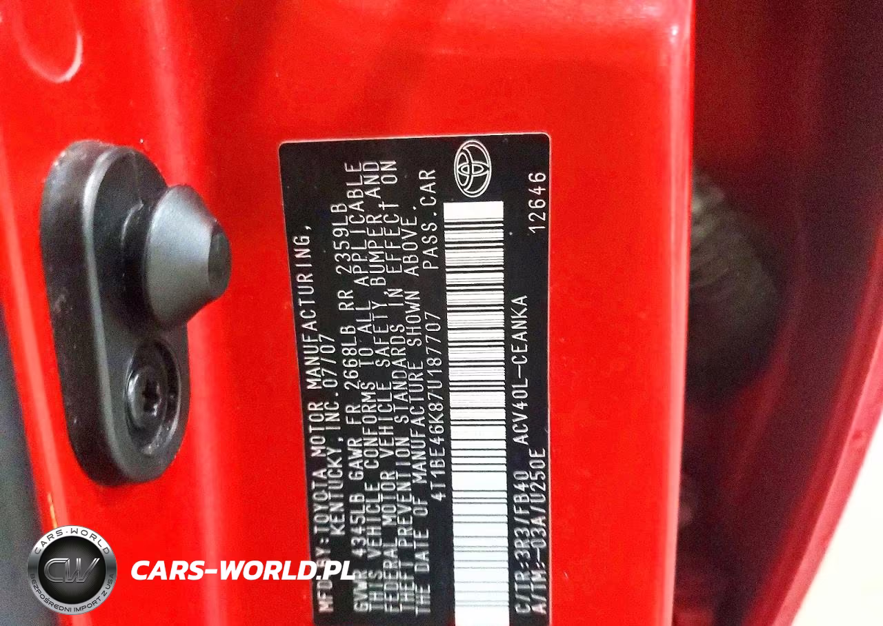 2007 Toyota Camry Le VIN:4T1BE46K87U187707 - 12